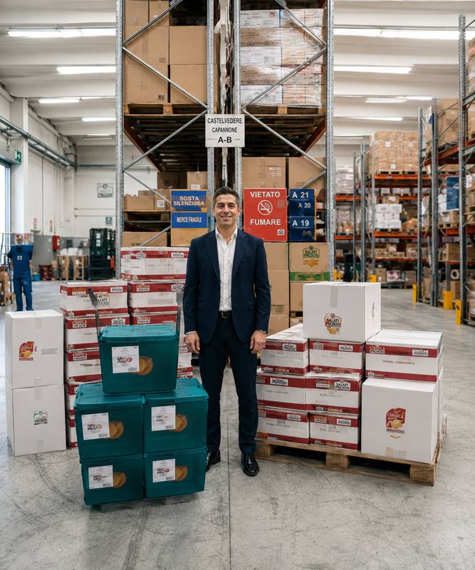 Giancarlo Gianlorenzo, fondatore di Secolo Commerciale S.R.L., nel magazzino operativo